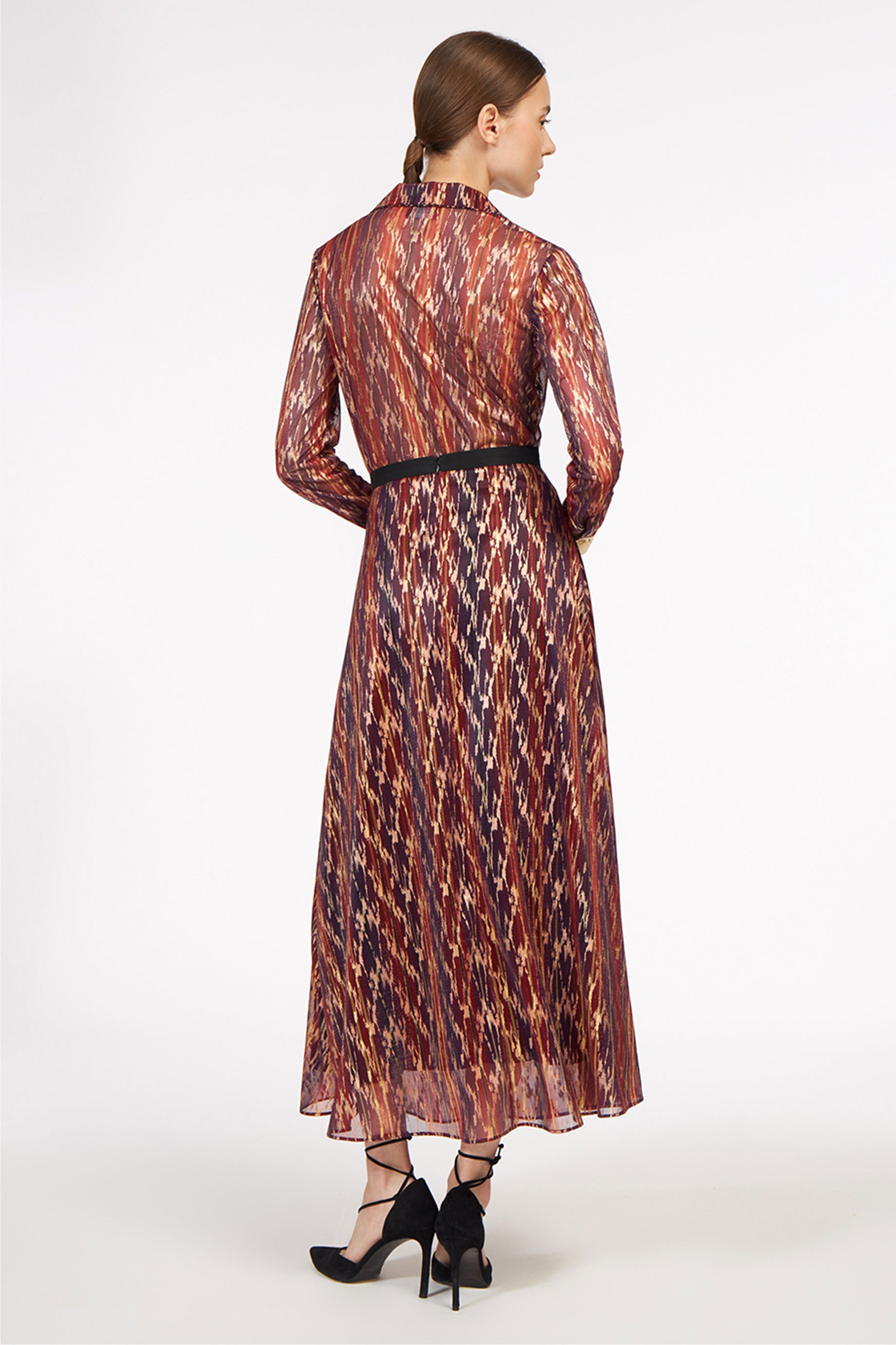 Gold Skirt Multi Lines Red