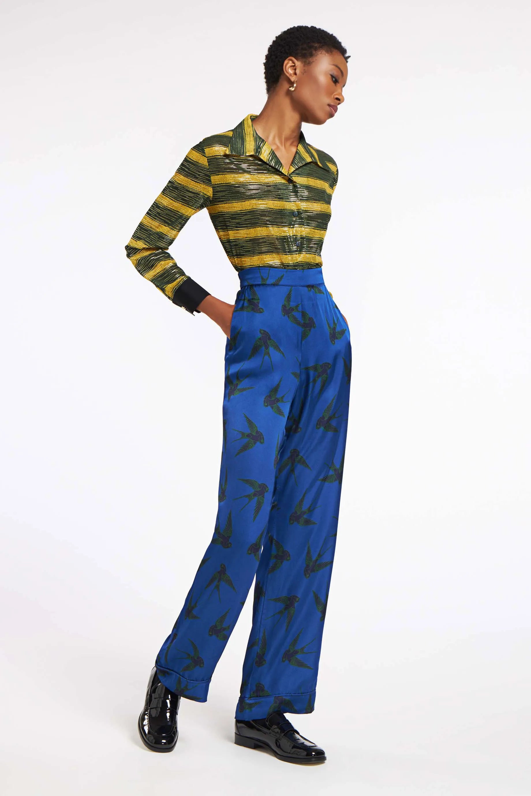 Jasmine Pants Birds Blue Small