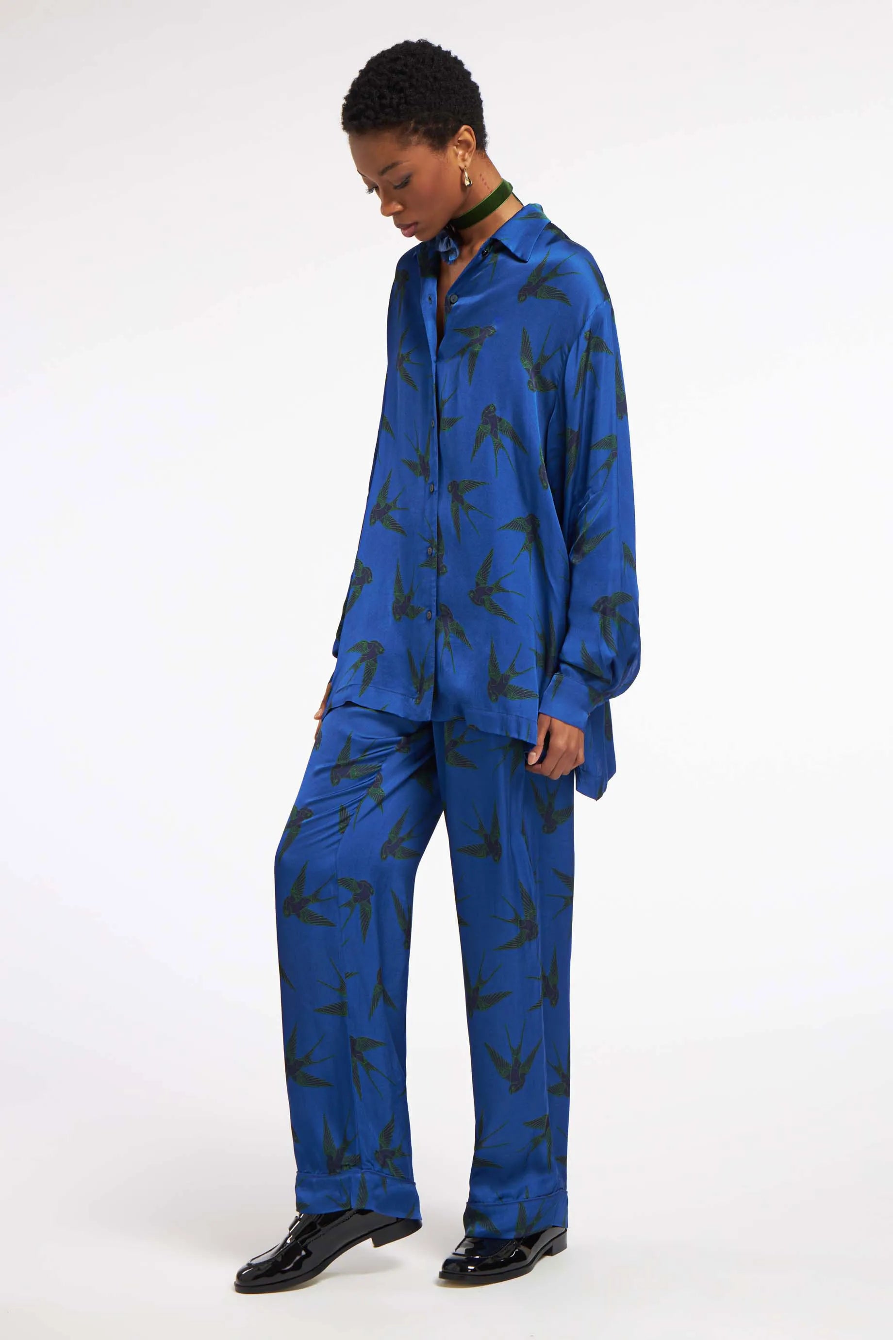 Jasmine Shirt Birds Blue Small