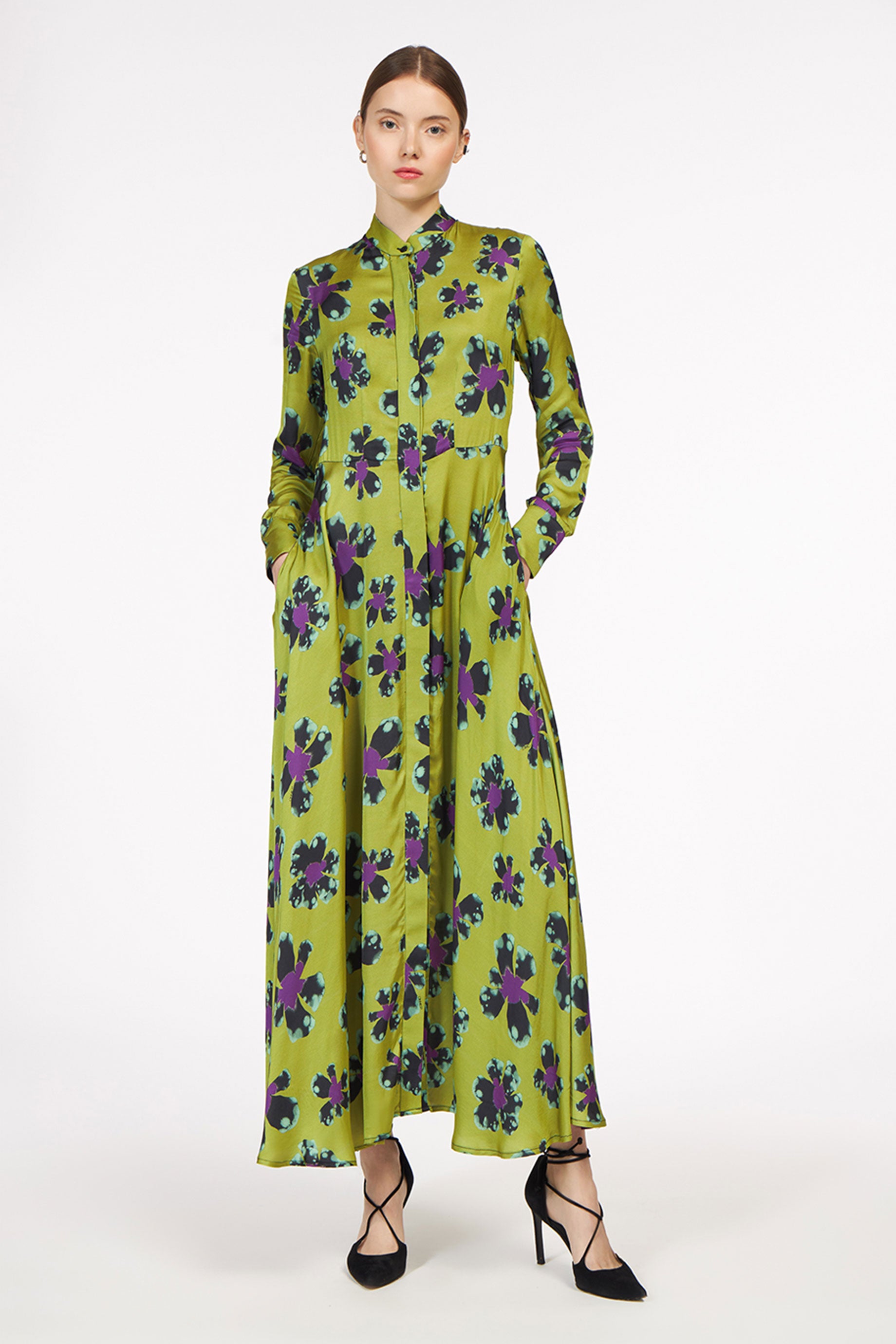 Lara Dress Flowers Olive