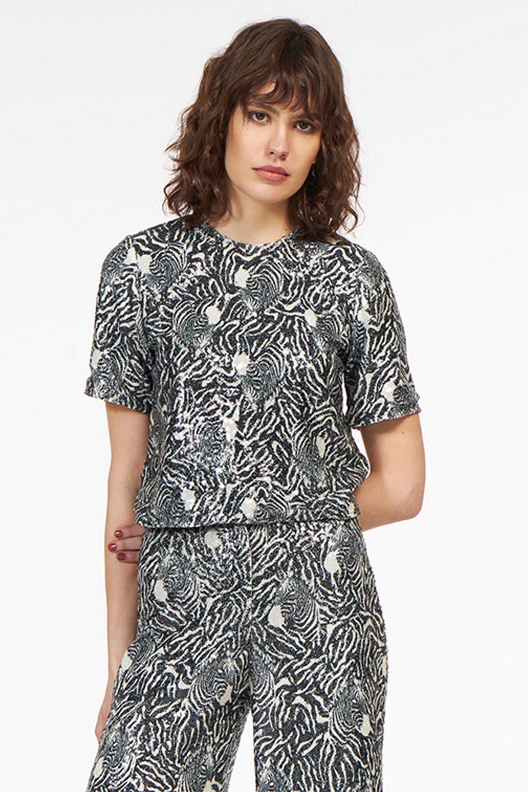 Sequin Blouse Zebra Black