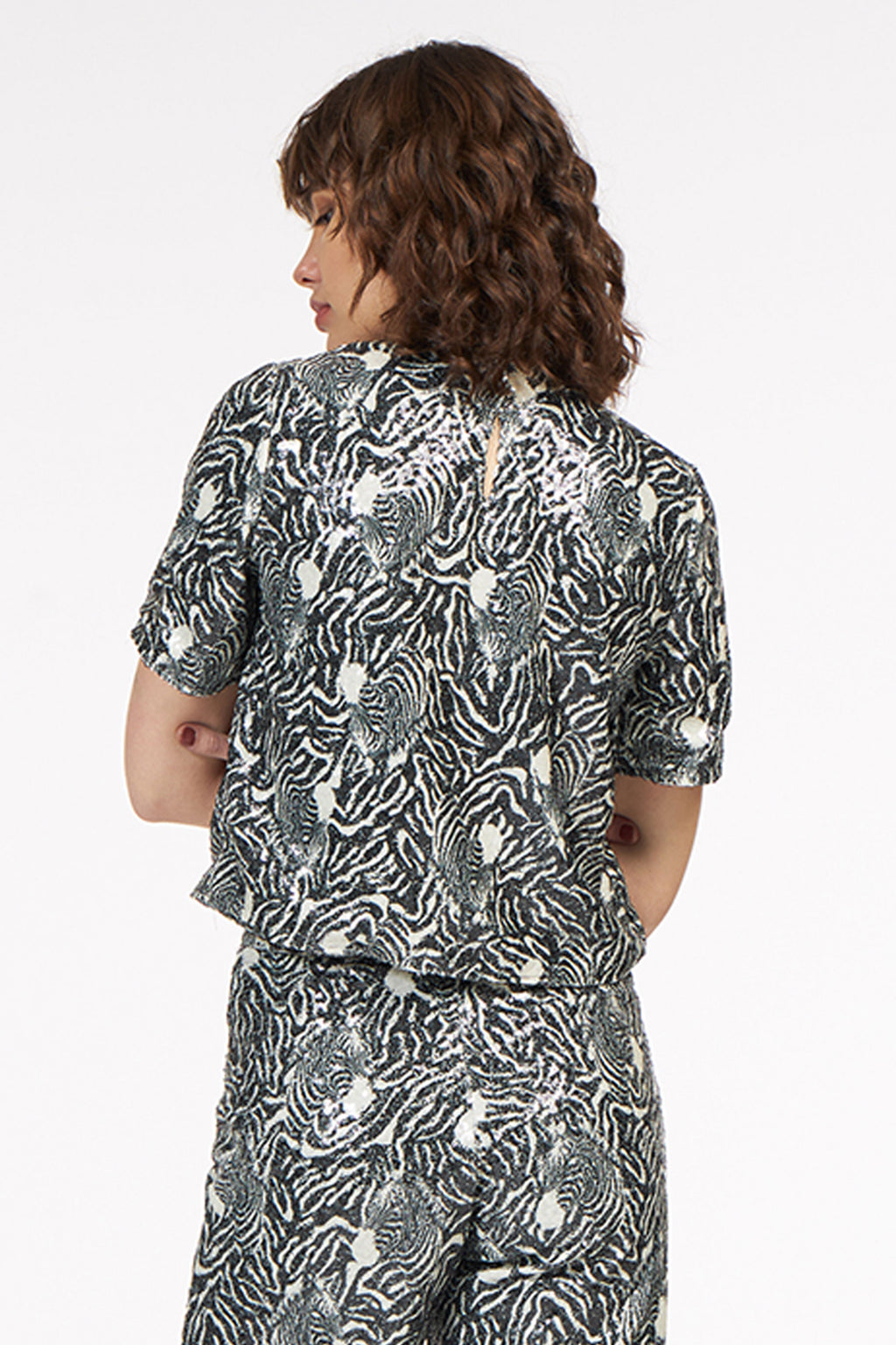 Sequin Blouse Zebra Black