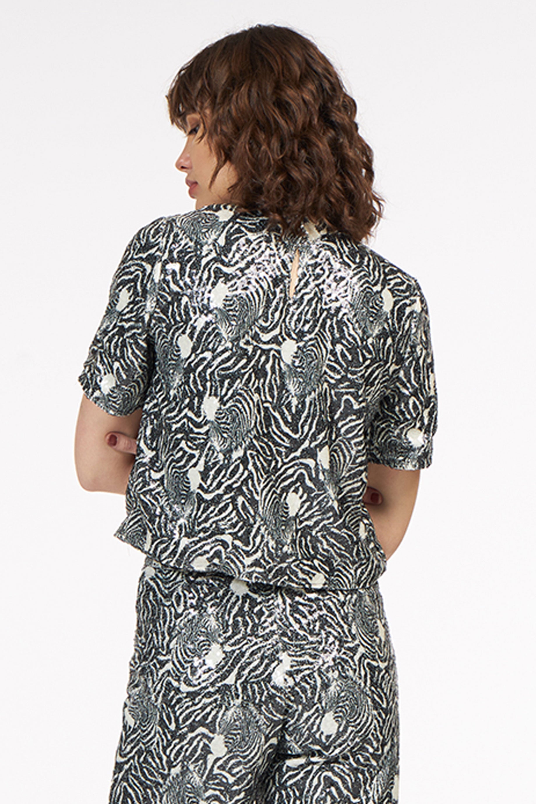 Sequin Blouse Zebra Black