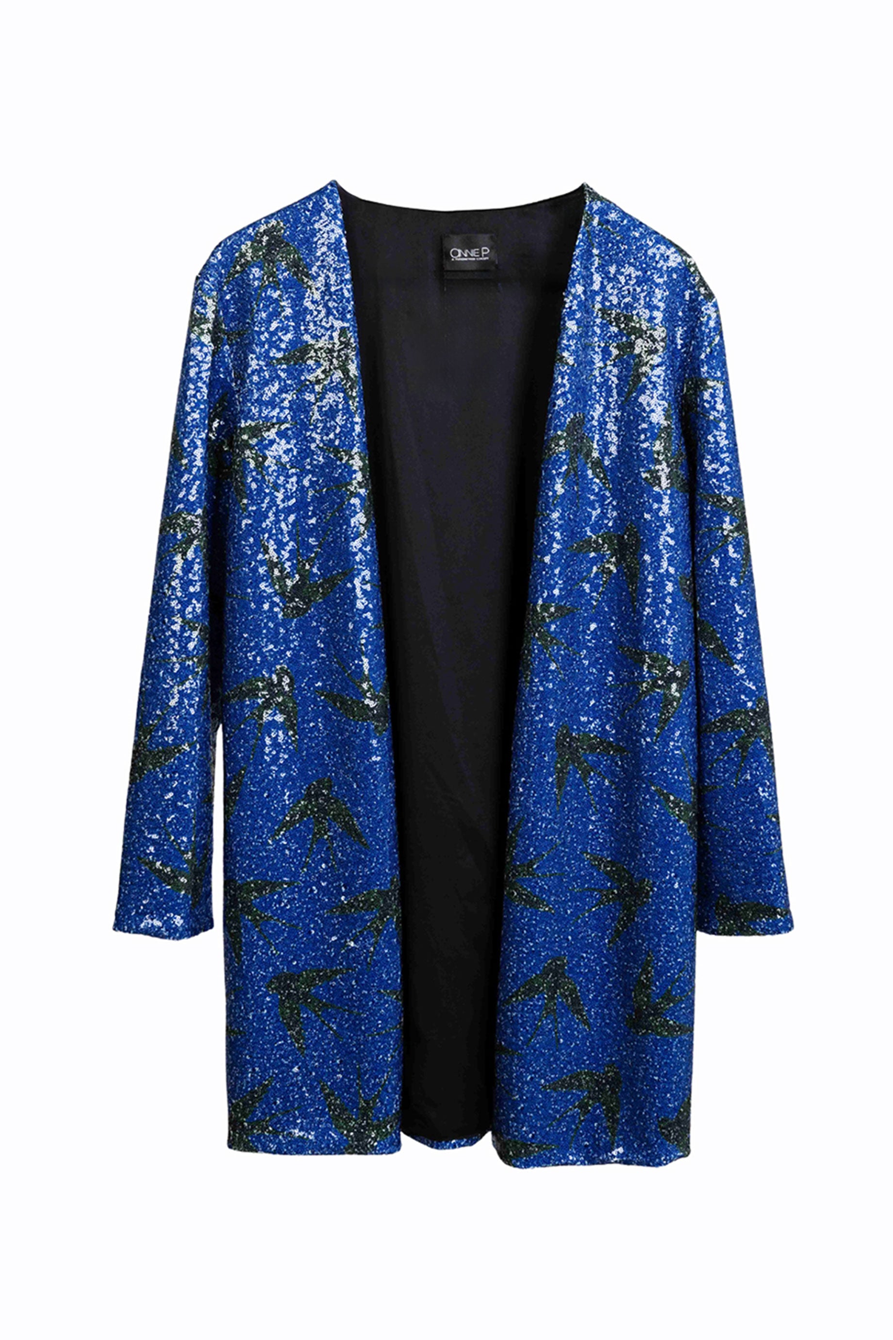 Sequin Jacket Birds Blue Small