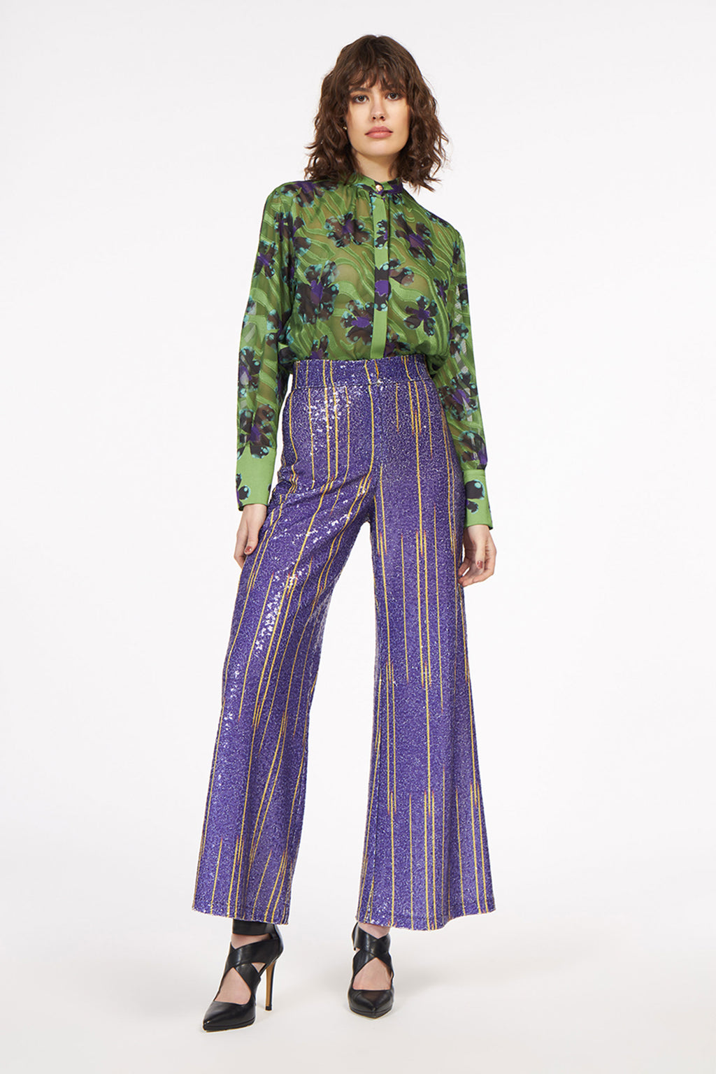 Sequin Pants Lines Purple