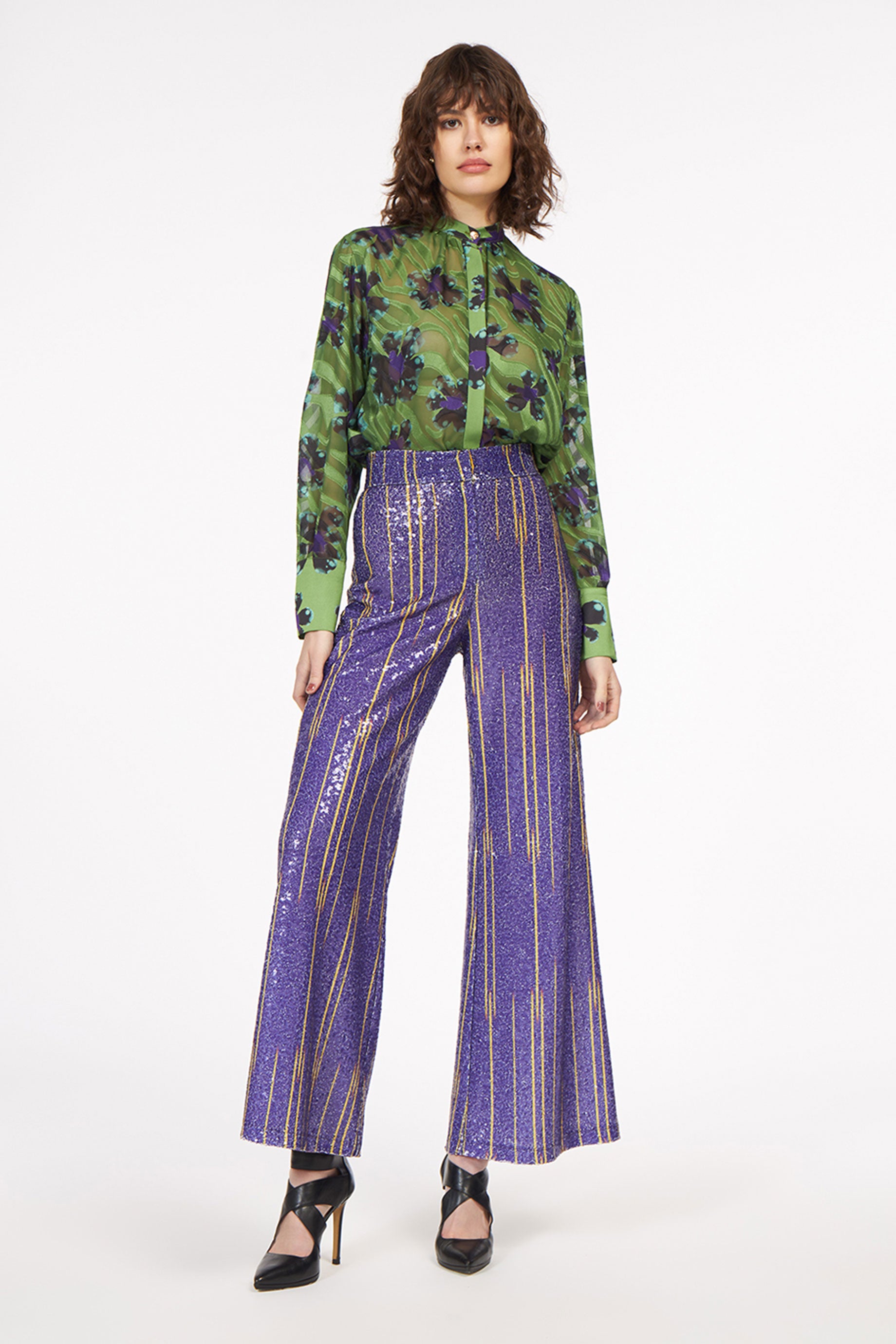 Sequin Pants Lines Purple