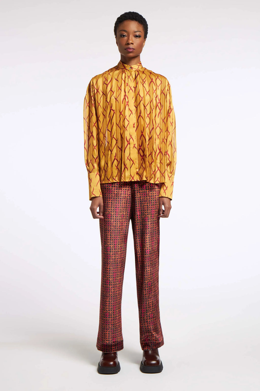 Shimmering Shirt Dancing Flames Mustard